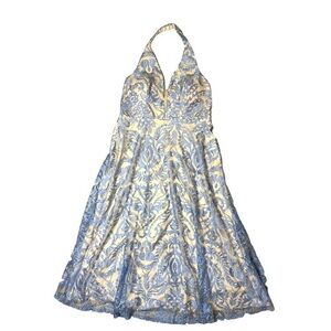 ⭐️ NWT- Speechless - Nude and Blue Halter Plunge Neck A-Line Gown- size 16